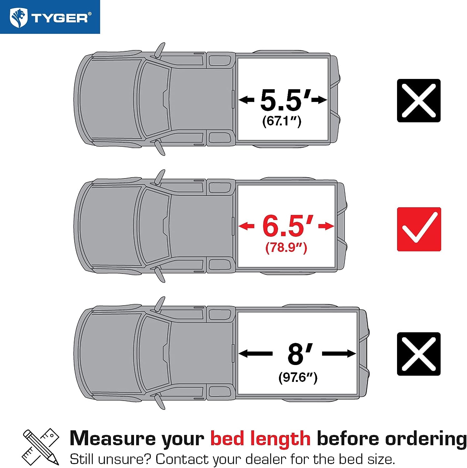 Tyger Auto T3 Soft Tri-fold Truck Bed Tonneau Cover Compatible with 2015-2024 Ford F-150 | 6.5' (79") Bed | TG-BC3F1042