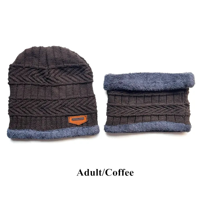 Designer Beanie Hat and Infinity Scarf Set Coffee