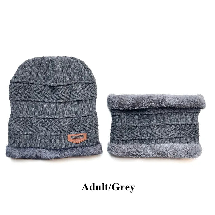 Designer Beanie Hat and Infinity Scarf Set Grey