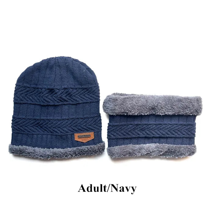 Designer Beanie Hat and Infinity Scarf Set Navy