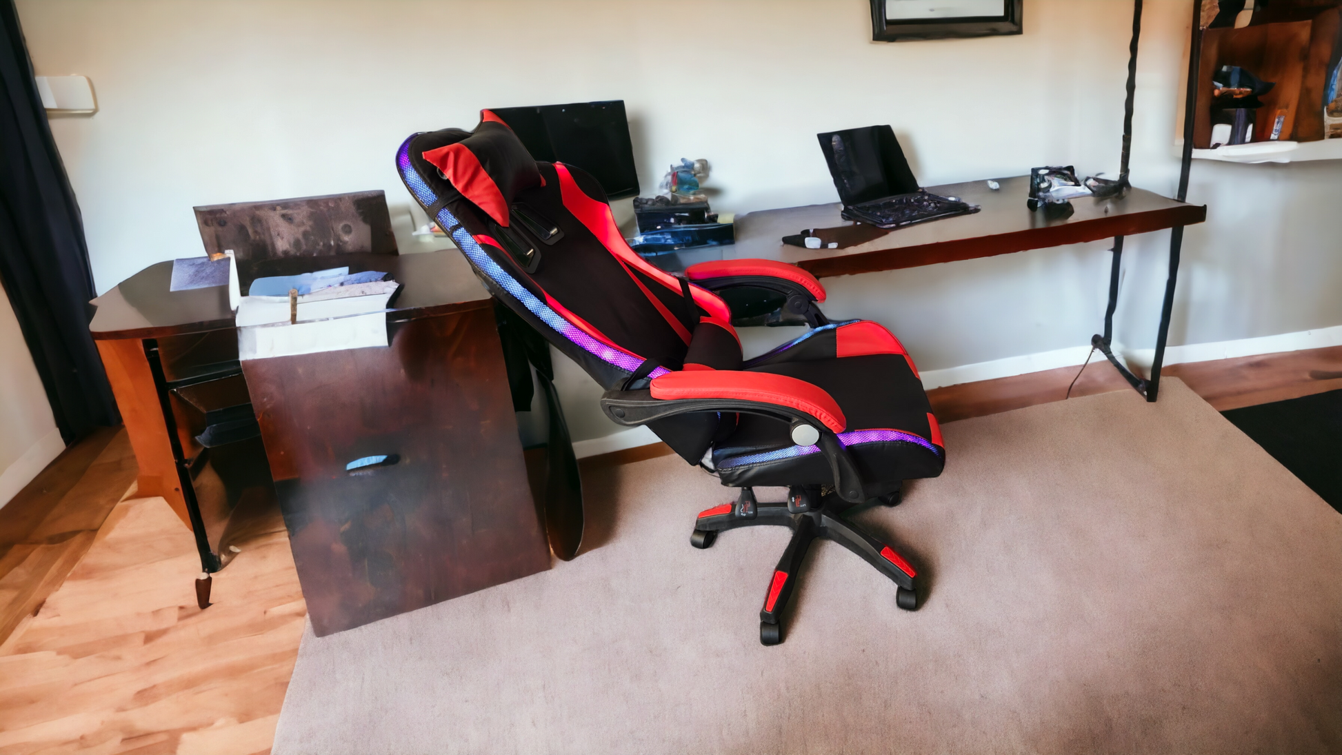 Gaming Chair With LED Lighting Surround Sound Bluetooth and Footrest