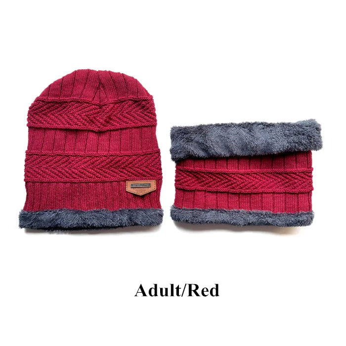 Designer Beanie Hat and Infinity Scarf Set Red